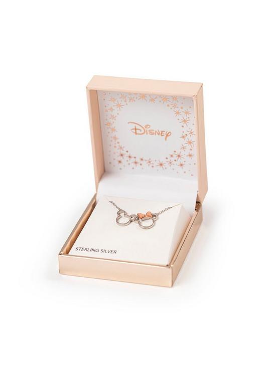 detail image of disney-mickey-and-minnie-linking-sterling-silver-and-rose-gold-bow-necklace