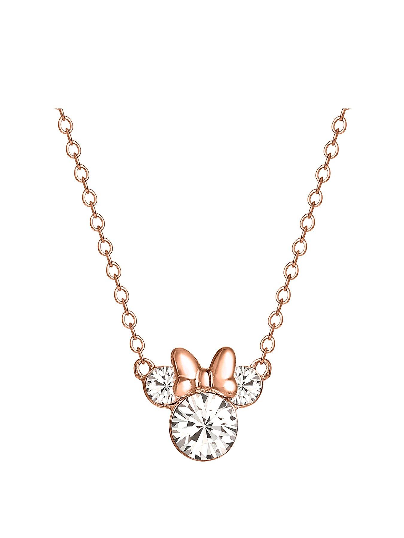 Product photograph of Disney Minnie Mouse Rose Gold Plated Sterling Silver Crystal Pendant Necklace from very.co.uk