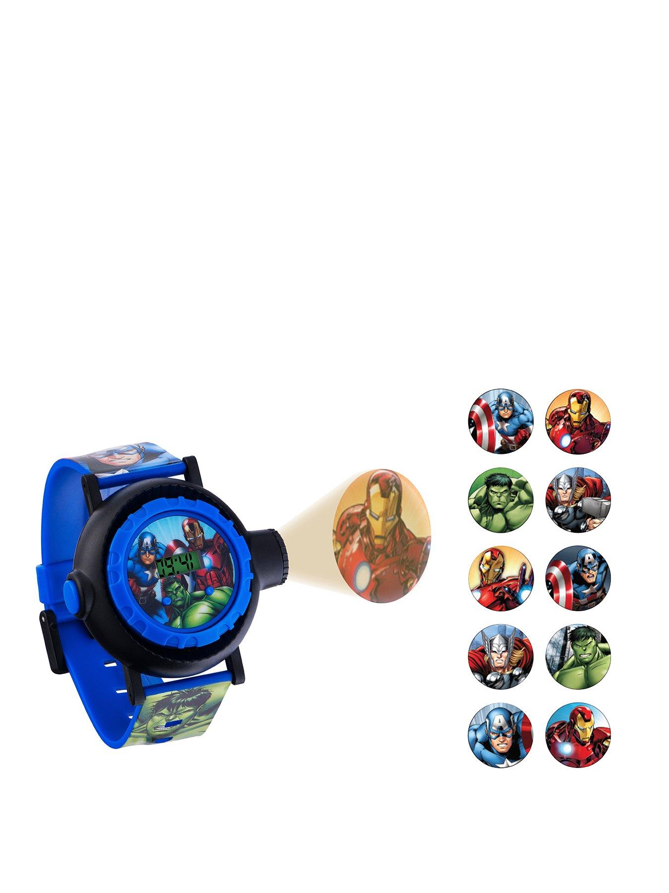 Product photograph of Disney Avengers Projector Dial Printed Strap Kids Watch from very.co.uk