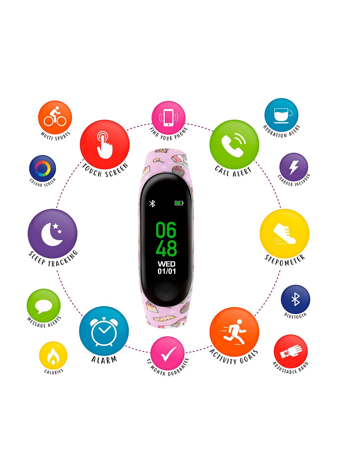Image 2 of 7 of Tikkers Activity Tracker Digital Dial Lilac Unicorn Print Silicone Strap Kids Watch