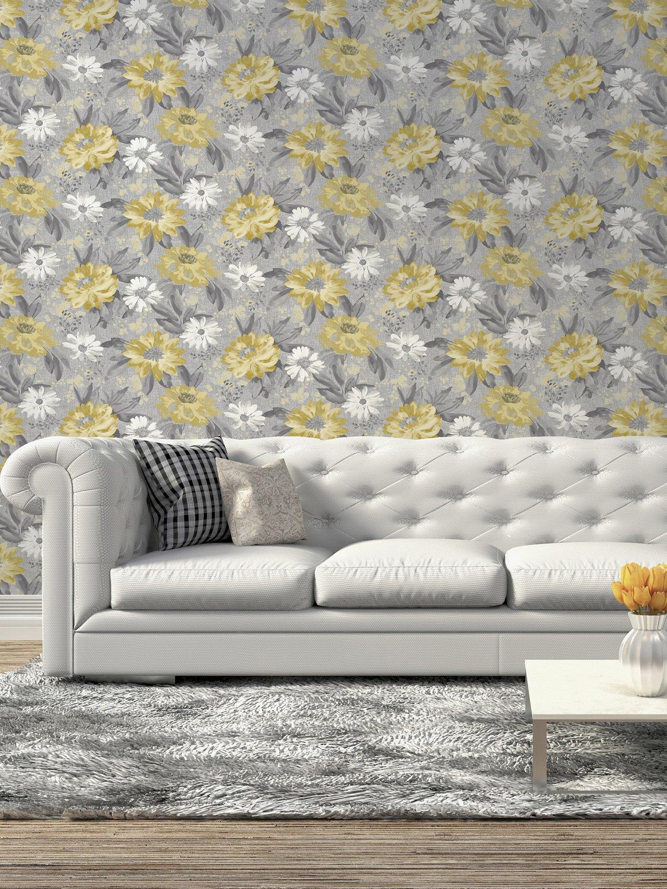 Product photograph of Arthouse Painted Dahlia Floral Ochre Wallpaper from very.co.uk