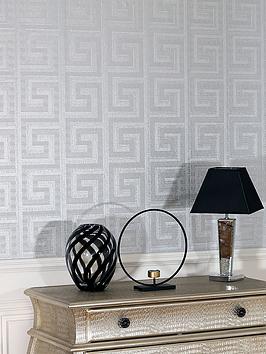 Product photograph of Arthouse Greek Key Foil Silver Wallpaper from very.co.uk