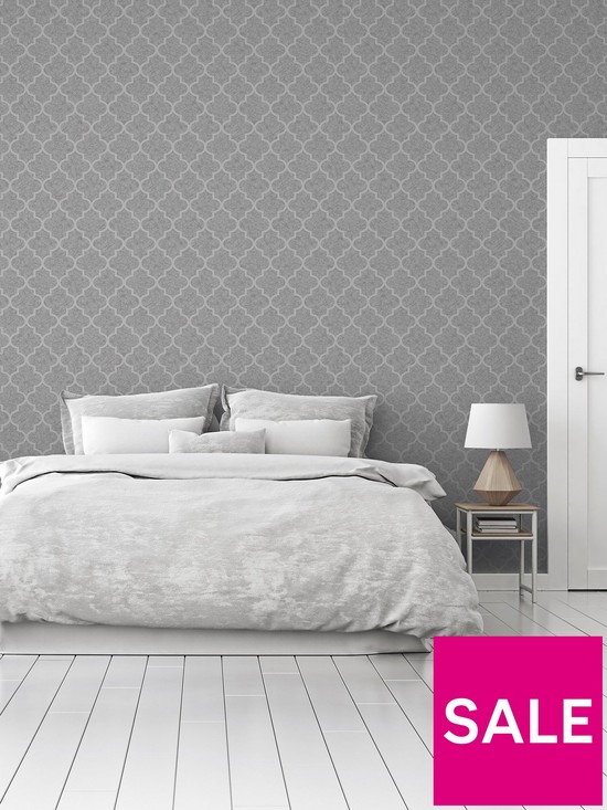 front image of arthouse-velvet-trellis-silver-wallpaper