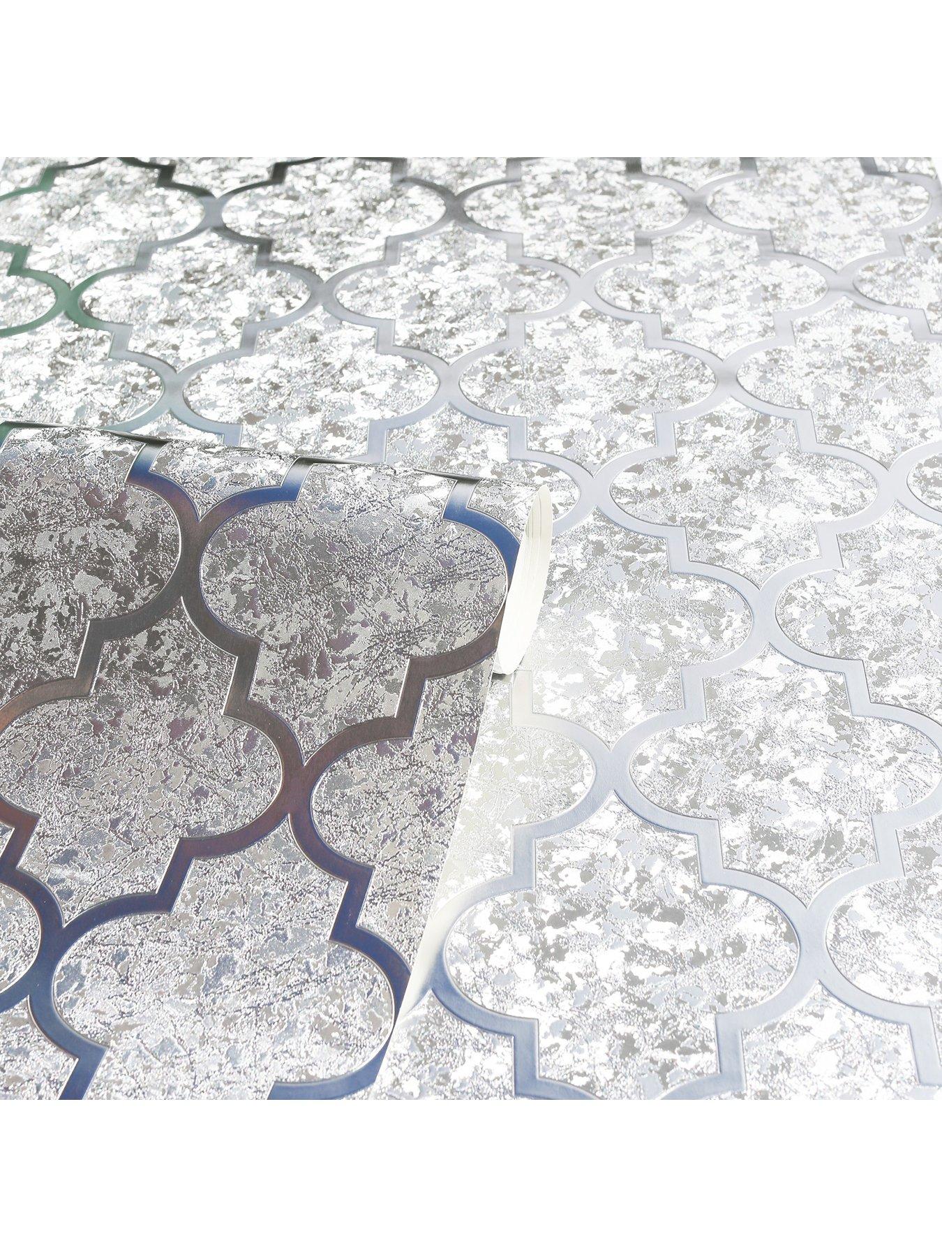 ARTHOUSE Velvet Trellis Silver Wallpaper very.co.uk