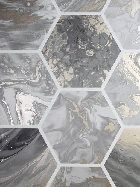 arthouse-marbled-hexagon-charcoal-rose-gold-wallpaper