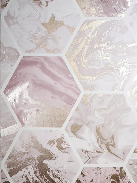 arthouse-marbled-hexagon-pink-rose-gold-wallpaper