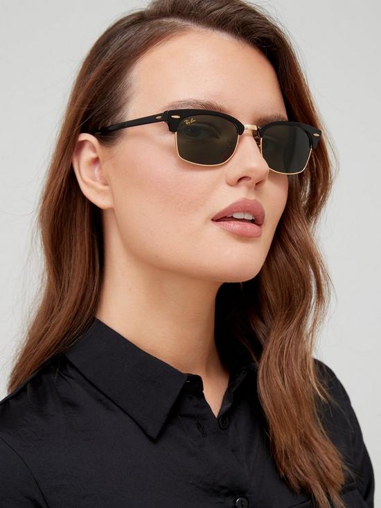 front image of ray-ban-clubmaster-sunglasses-shiny-blacknbsp