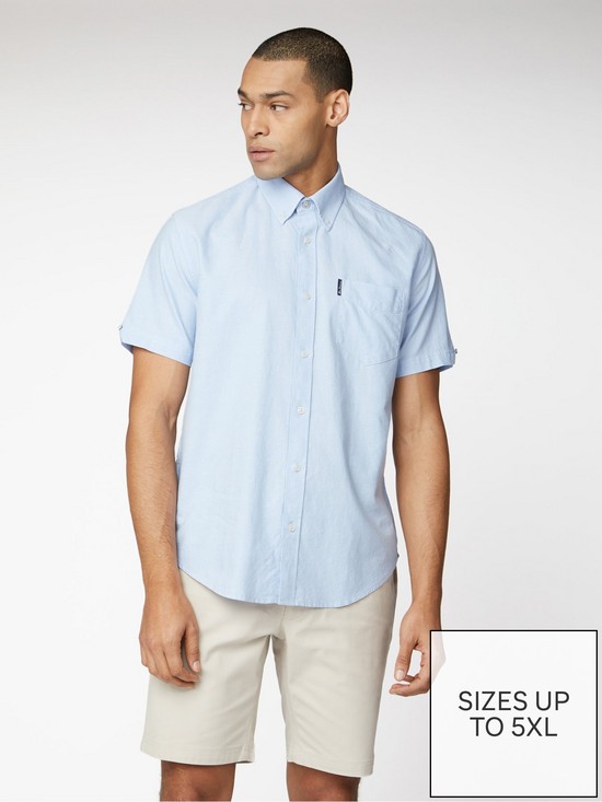 front image of ben-sherman-short-sleeve-signature-oxford-shirt-sky