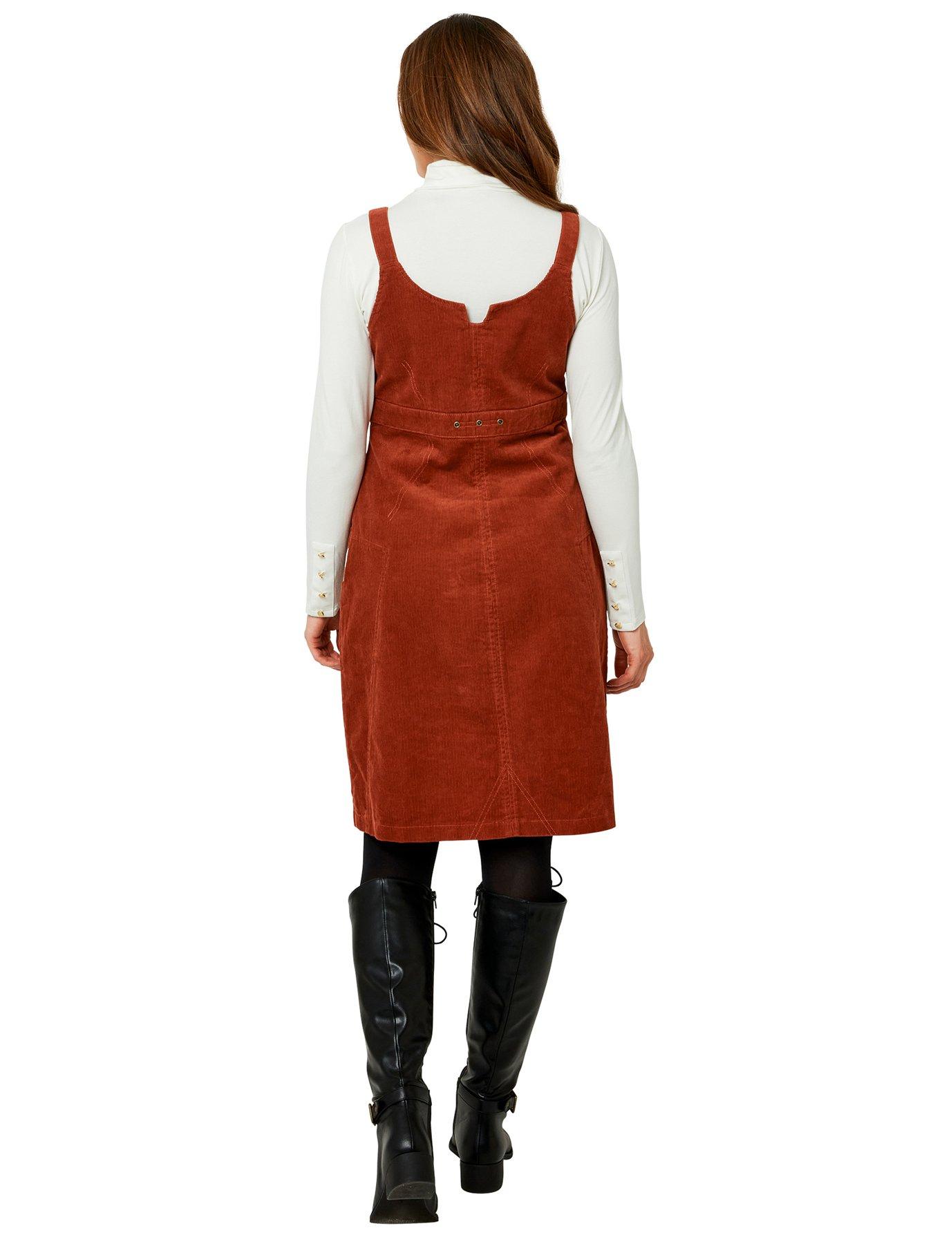 tan corduroy pinafore dress