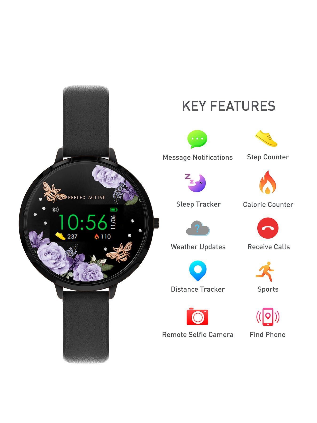  Reflex Active Series 3 Smart Watch with Floral Detail Colour Screen, Crown Navigation and Black Strap