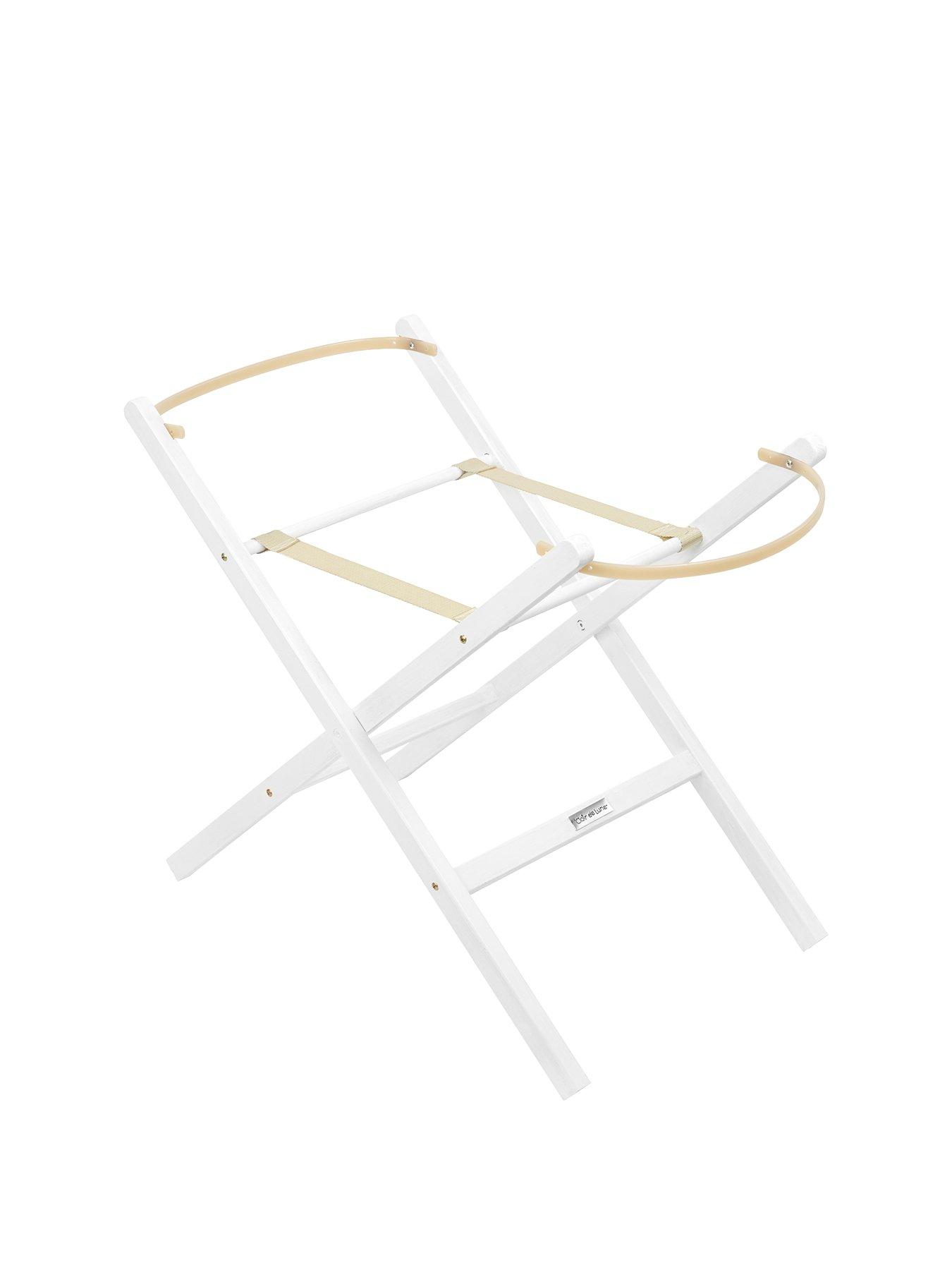 white folding moses basket stand