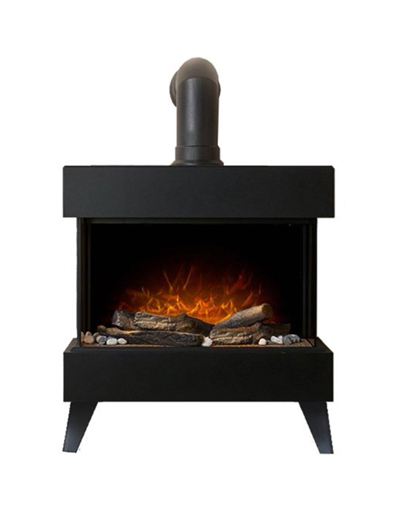 Adam Fires & Fireplaces Viera Black Electric Stove And Pipe