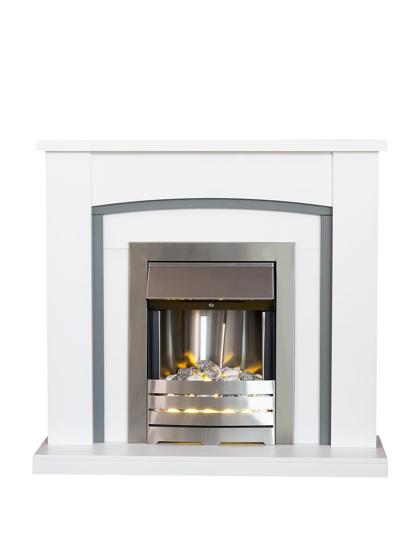 Adam Fires u0026 Fireplaces Chilton White u0026 Grey Fireplace with Helios Brushed  Steel Electric Fire | very.co.uk
