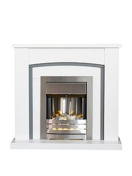 Product photograph of Adam Fires Fireplaces Chilton White Grey Fireplace With Helios Brushed Steel Electric Fire from very.co.uk