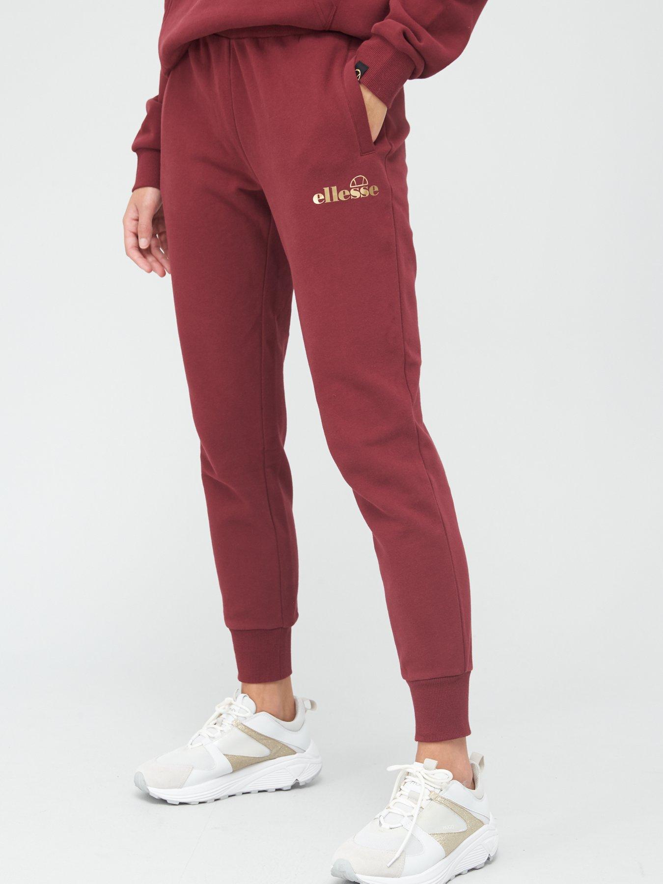 burgundy jogging bottoms