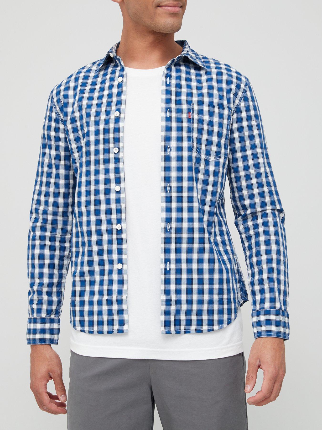 undefined One Pocket Check Slim Shirt - Blue