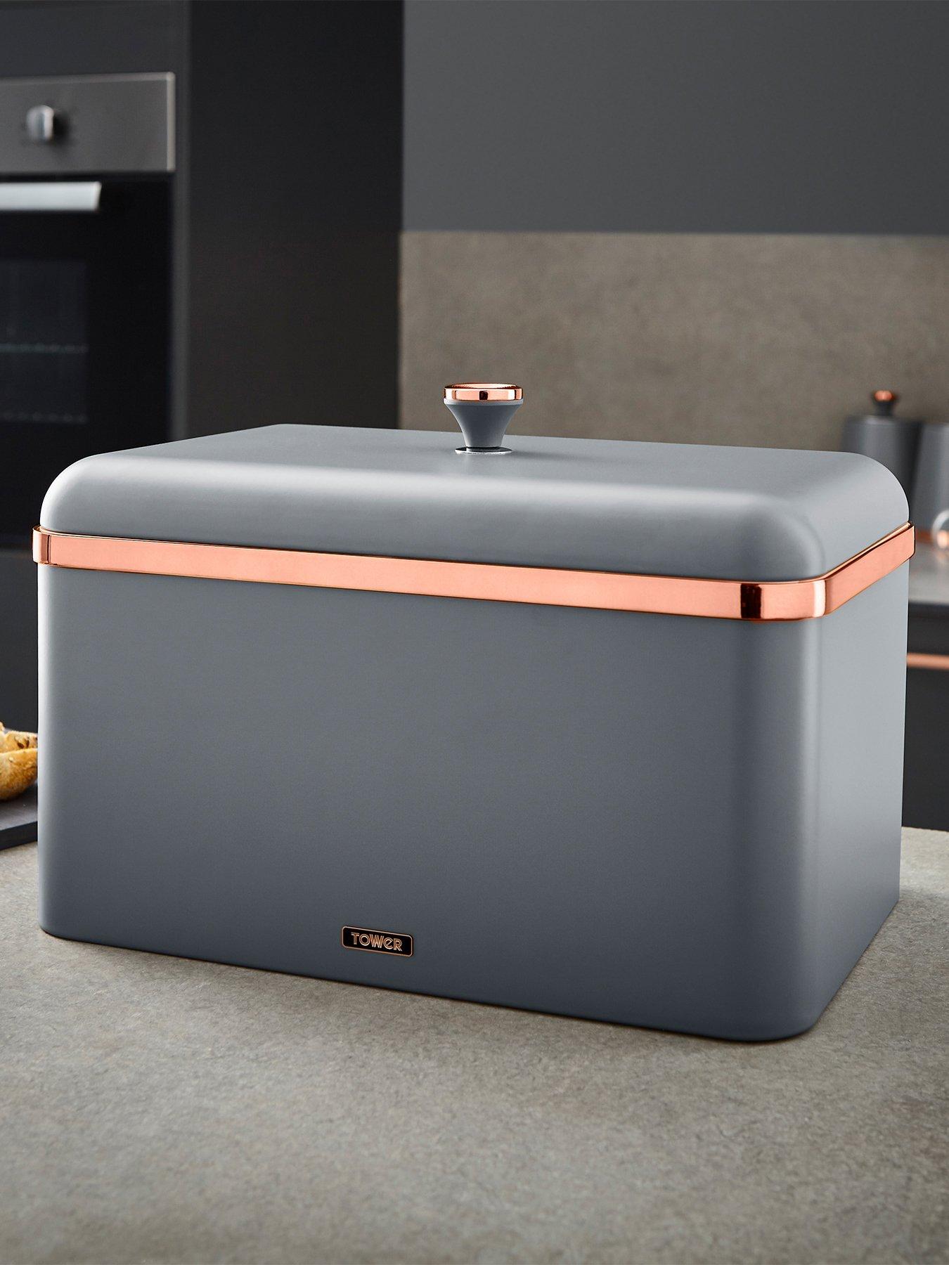 Tower T826130gry Cavaletto Bread Bin Storage, Carbon Steel, Removable Lid, Grey And Rose Gold - Image 9