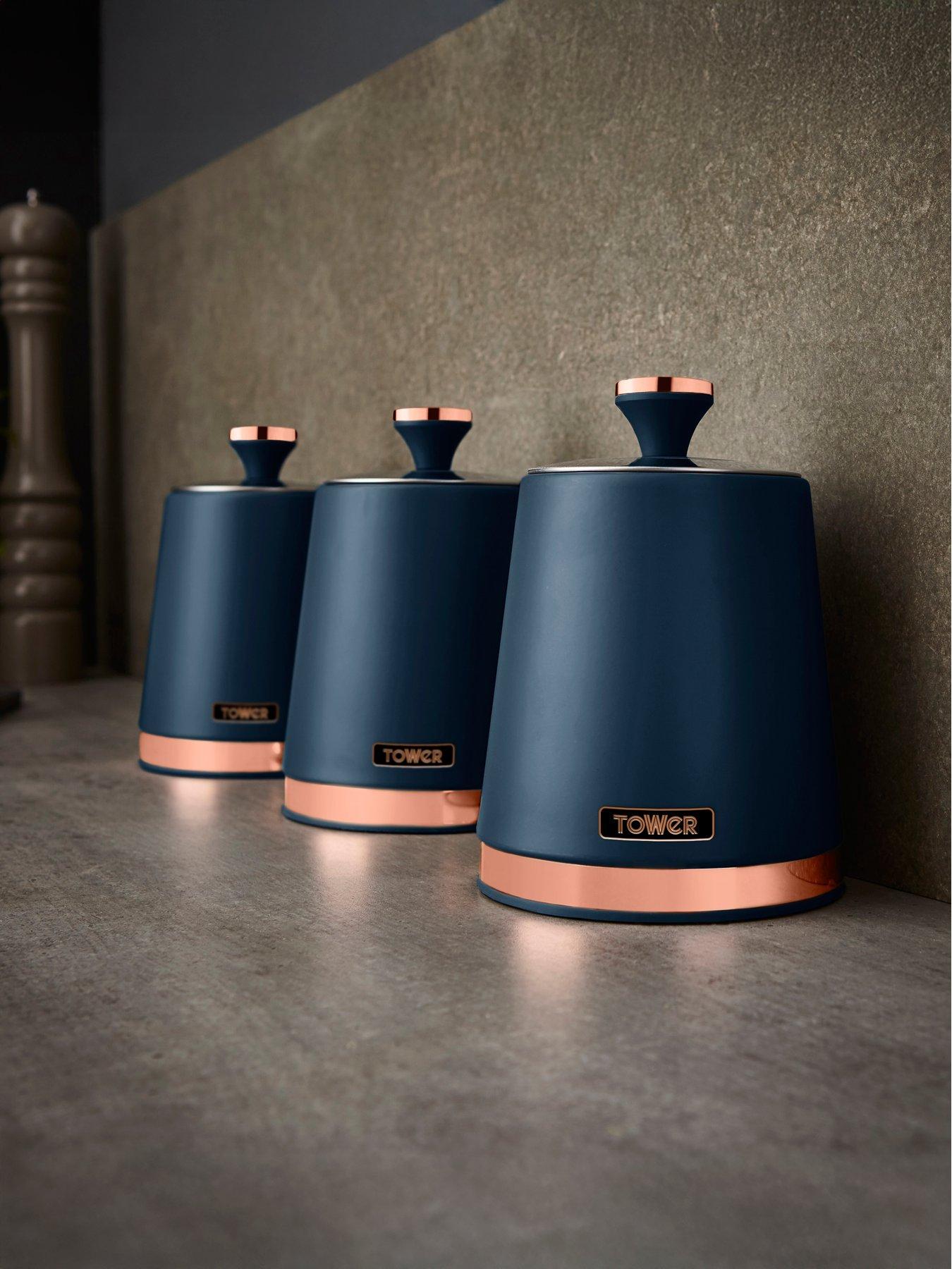 Image 1 of 4 of Tower Cavaletto Storage Canisters in Blue &ndash; Set of 3