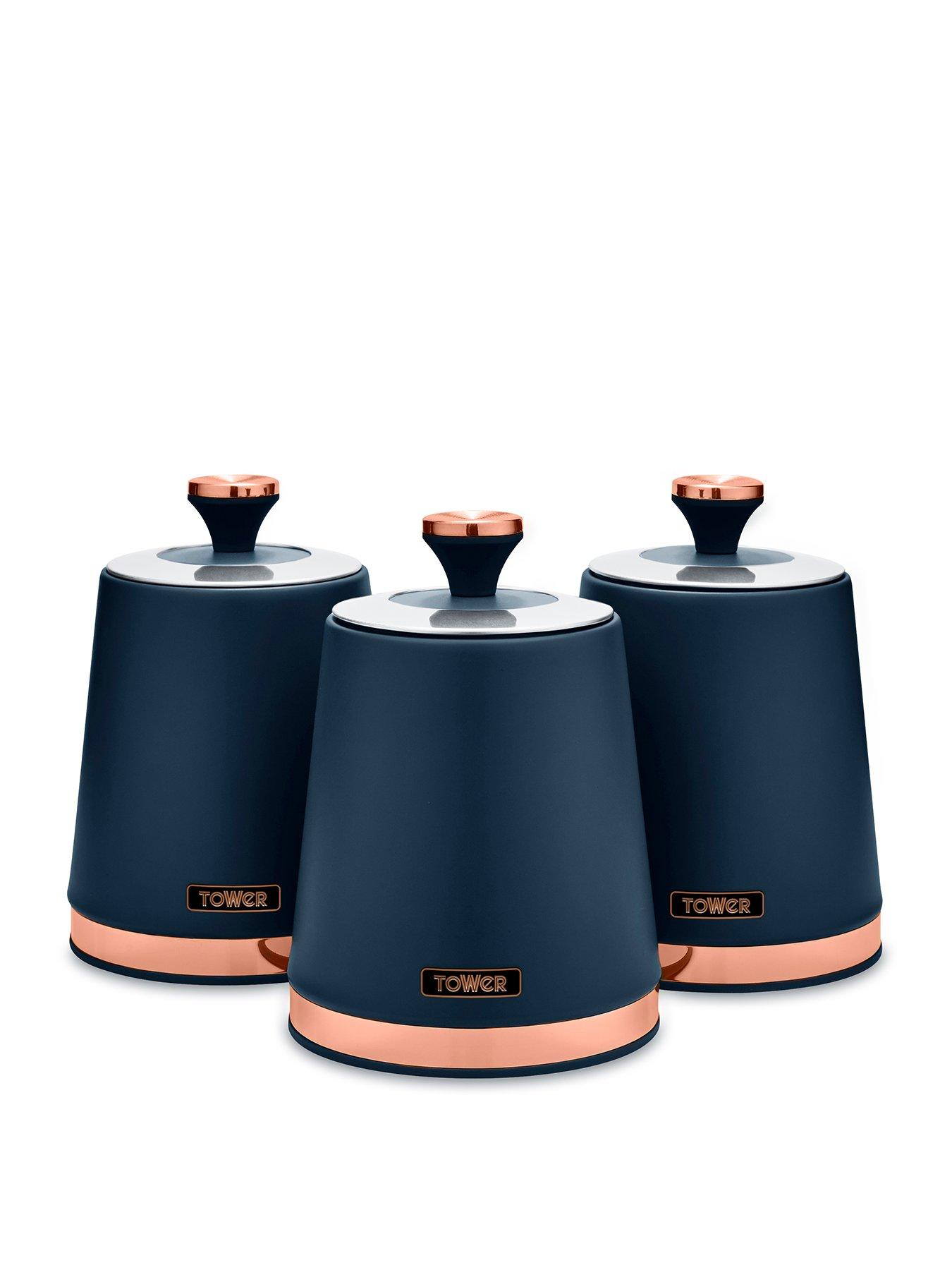 Product photograph of Tower Cavaletto Storage Canisters In Blue Ndash Set Of 3 from very.co.uk