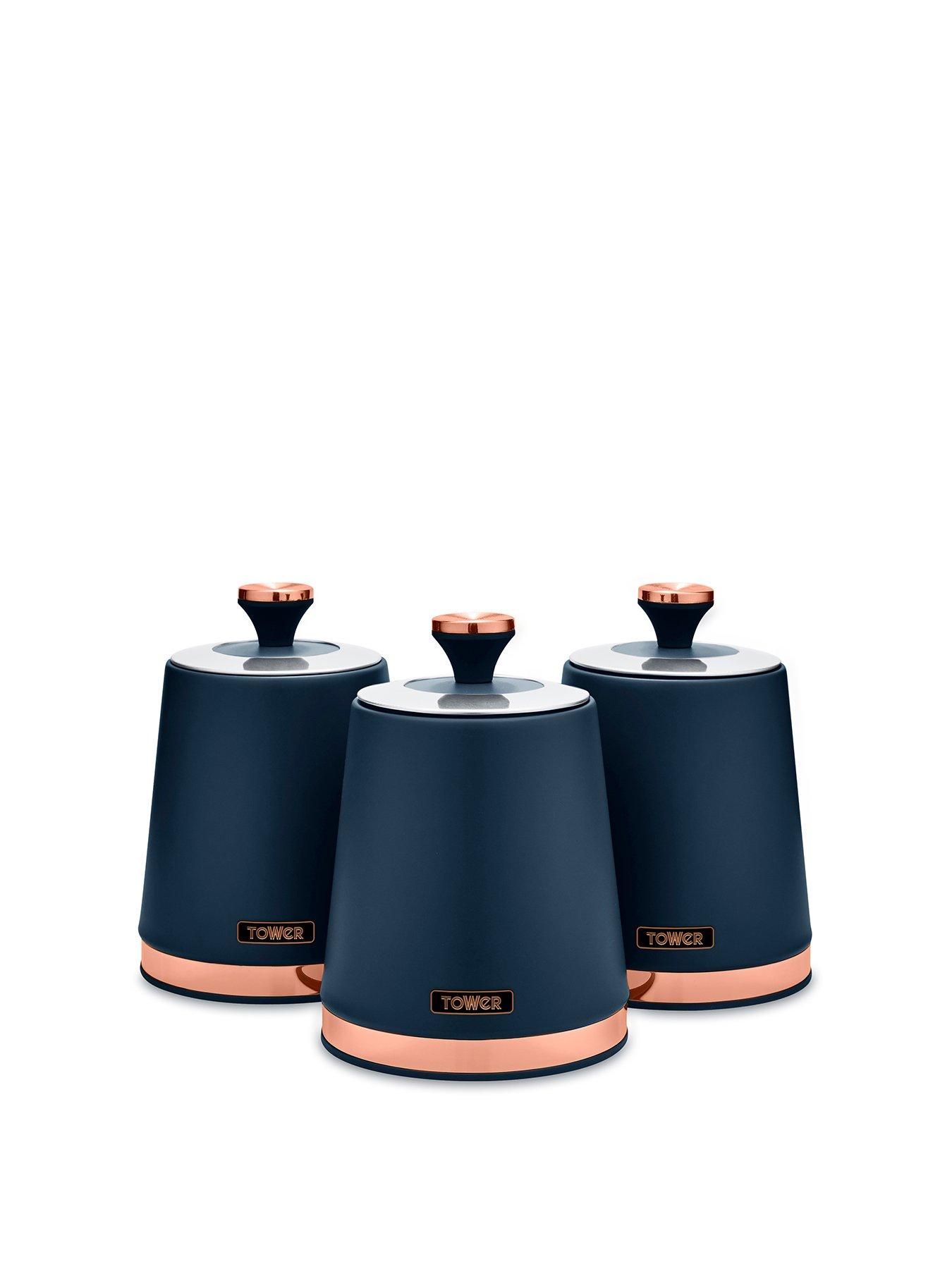 Image 2 of 4 of Tower Cavaletto Storage Canisters in Blue &ndash; Set of 3