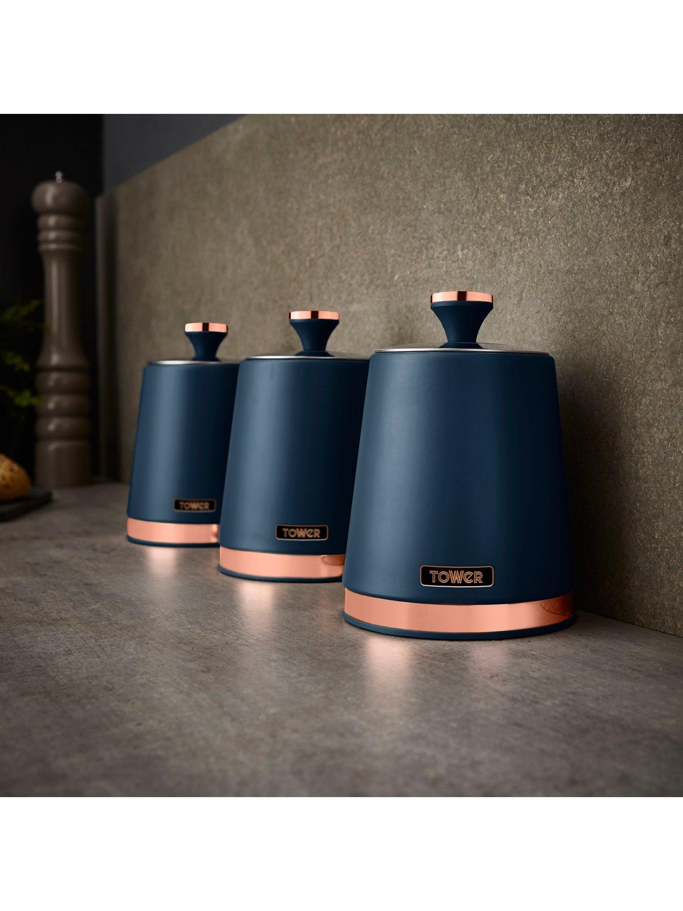 Image 3 of 4 of Tower Cavaletto Storage Canisters in Blue &ndash; Set of 3