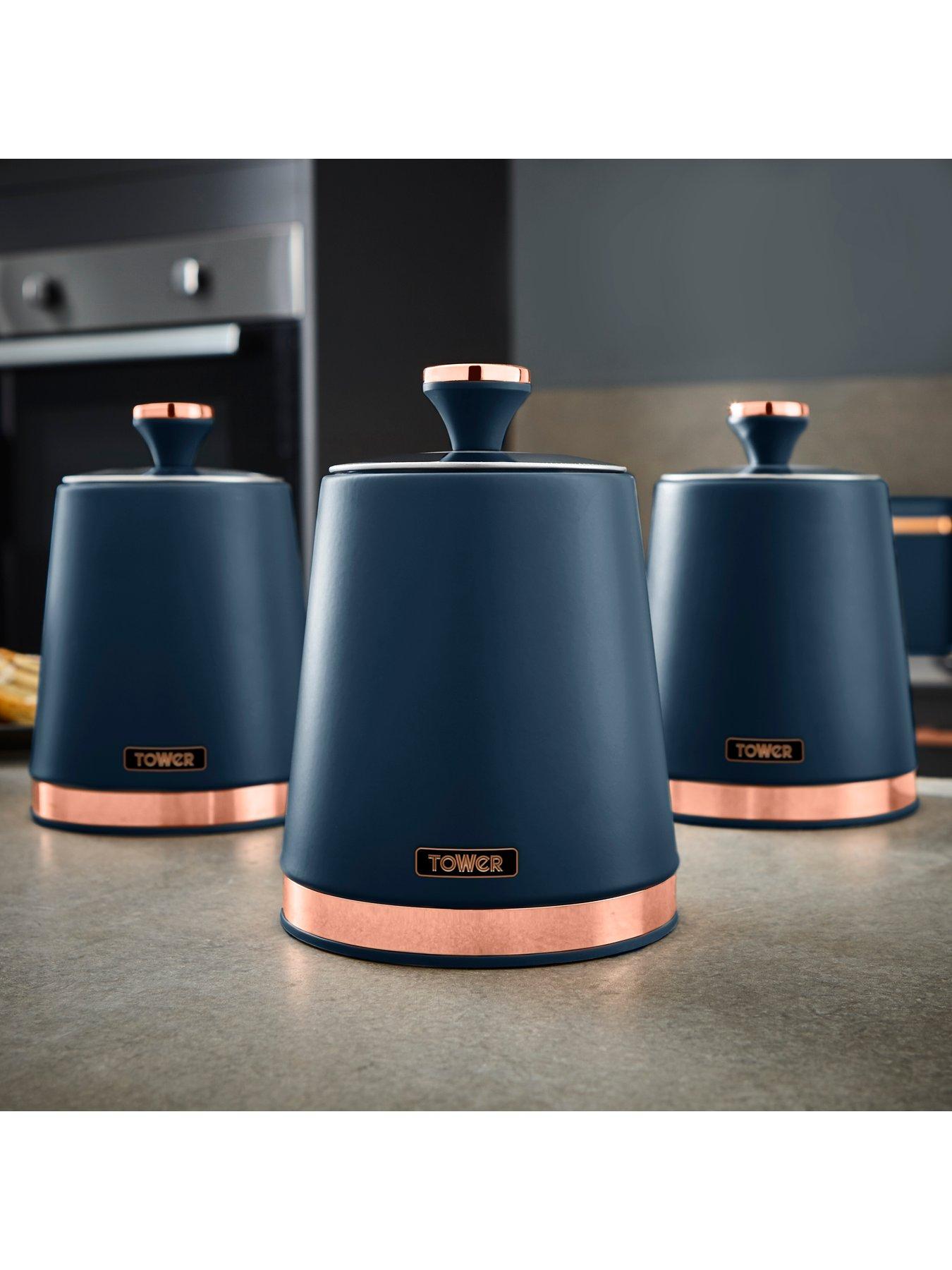 Image 4 of 4 of Tower Cavaletto Storage Canisters in Blue &ndash; Set of 3
