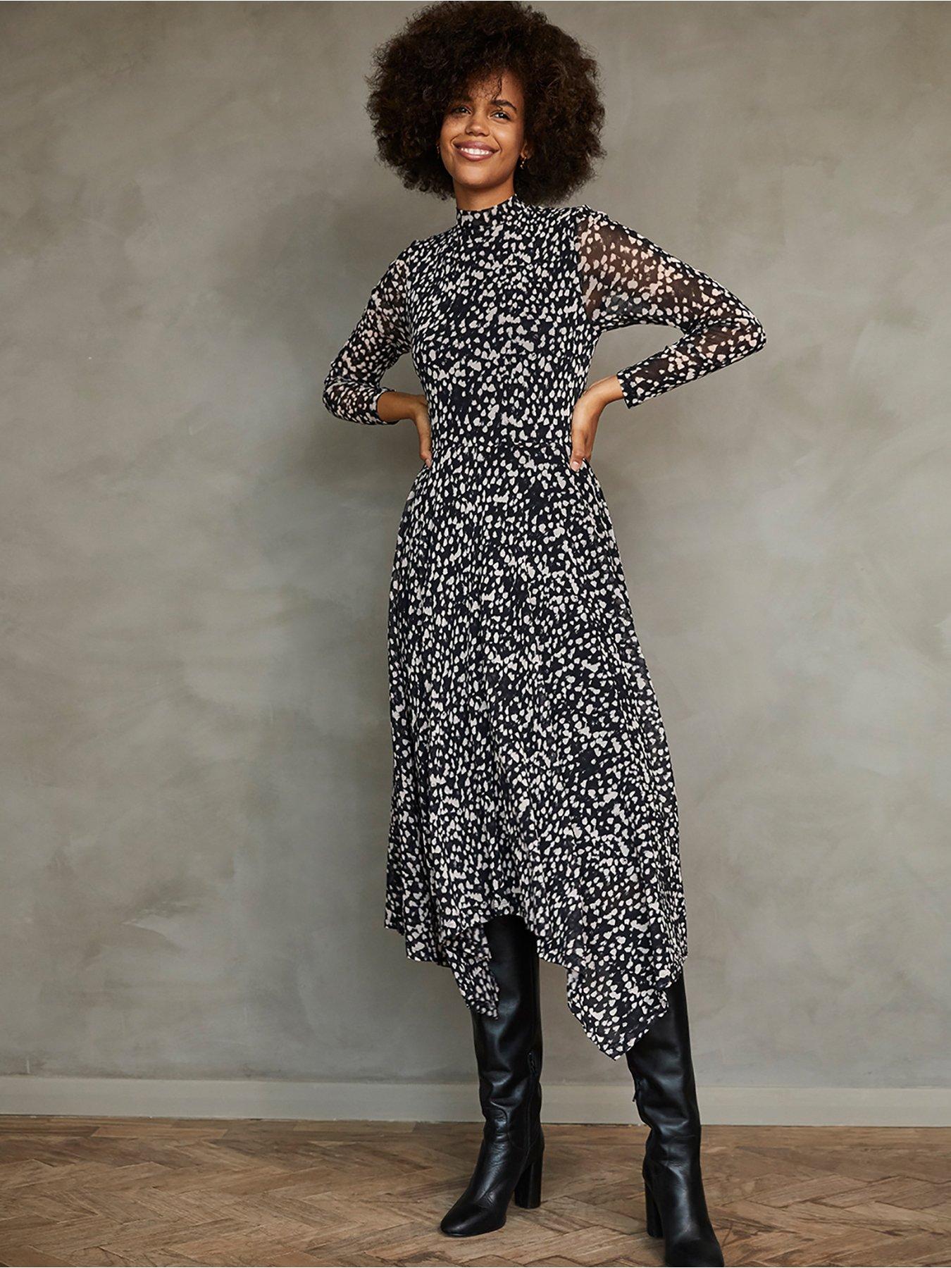 mint velvet black star print trapeze dress