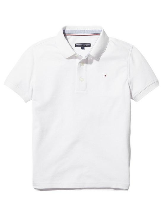 front image of tommy-hilfiger-boys-essential-flag-polo-shirt-white
