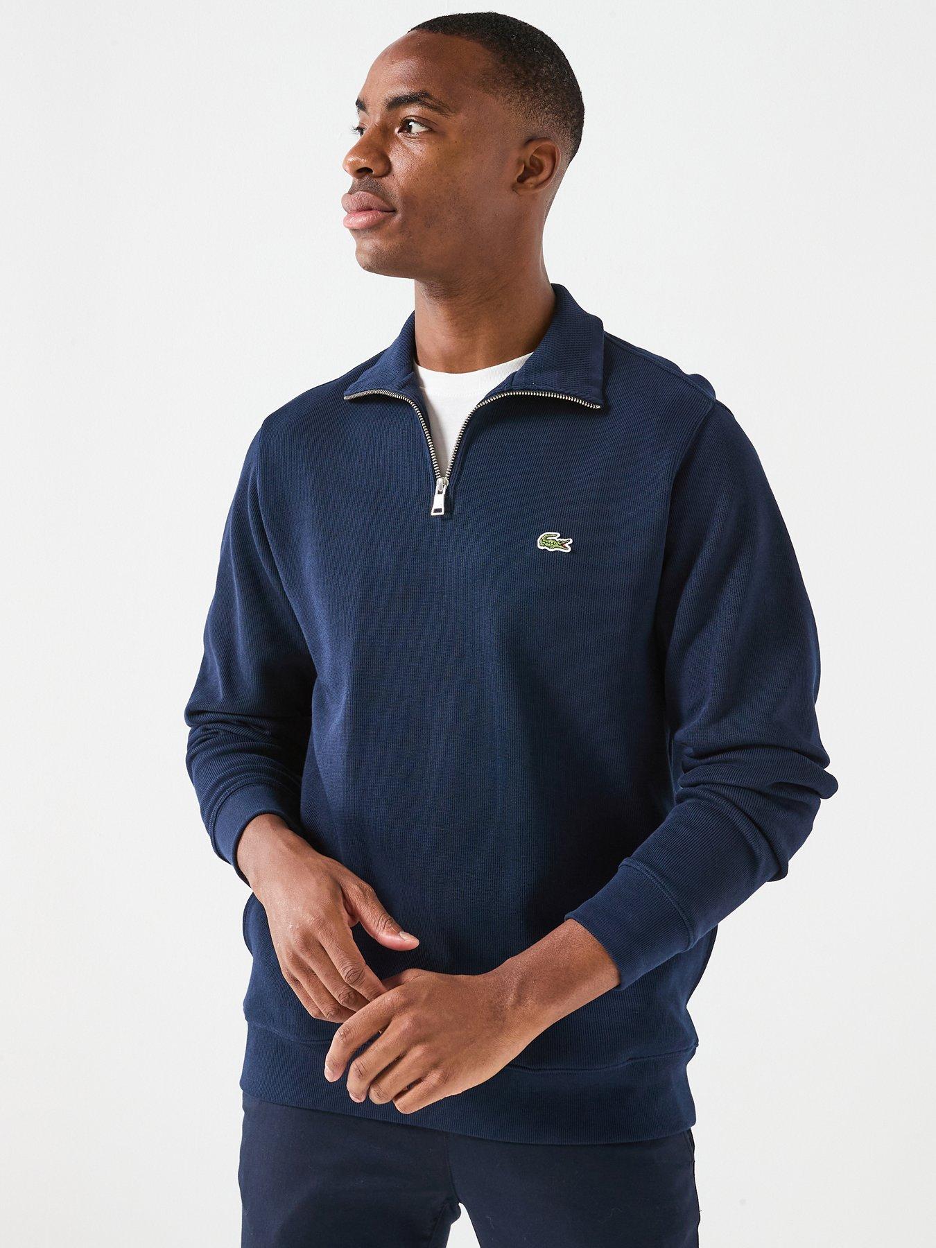 Lacoste Fleece Quarter Zip Sweat Top, Navy, Size L, Men