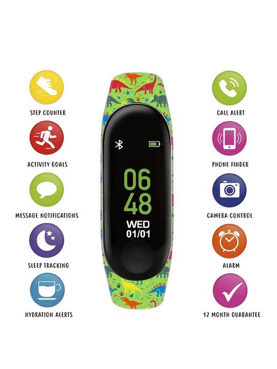 stillFront image of tikkers-activity-tracker-digital-dial-green-dinosaur-print-silicone-strap-kids-watch