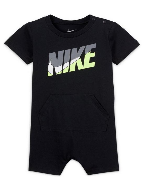 front image of nike-younger-boy-graphic-romper-black