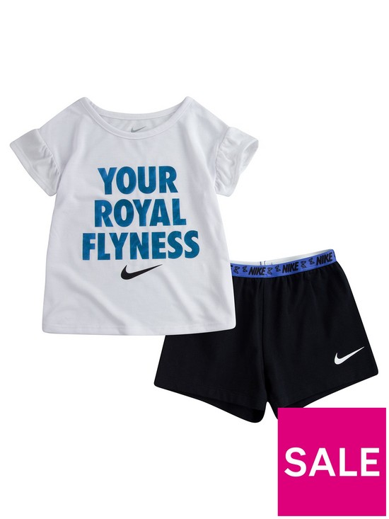 front image of nike-younger-girlsnbsplil-bugs-butterfly-short-sleeve-t-shirt-and-shorts-set-black