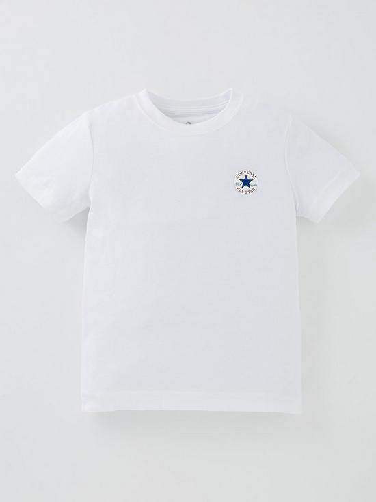 front image of converse-younger-boy-short-sleevenbspprinted-chuck-taylor-patch-t-shirt-white