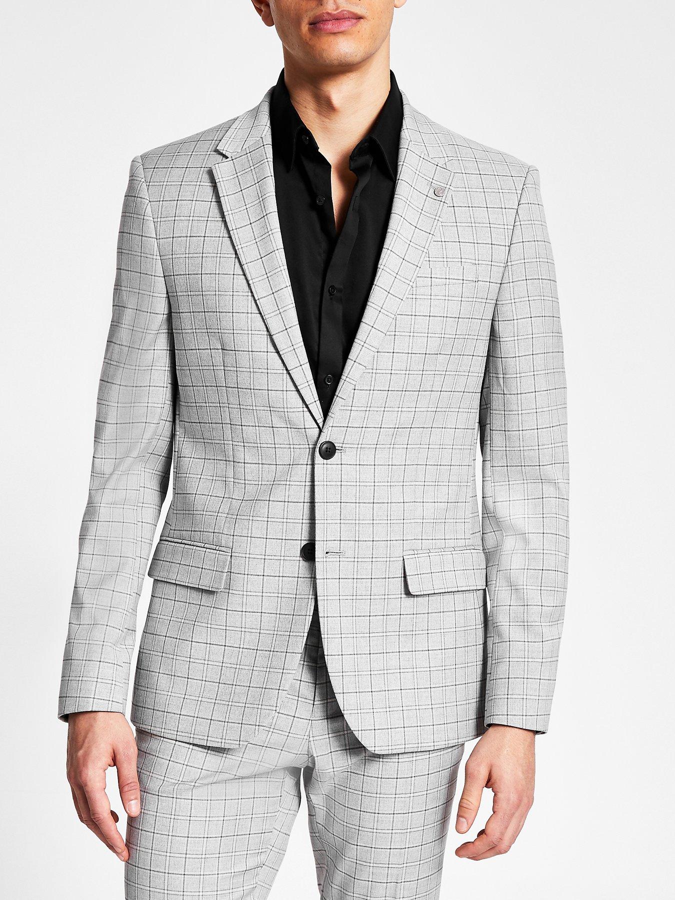  Targaryen Skinny Check Suit Jacket - Grey