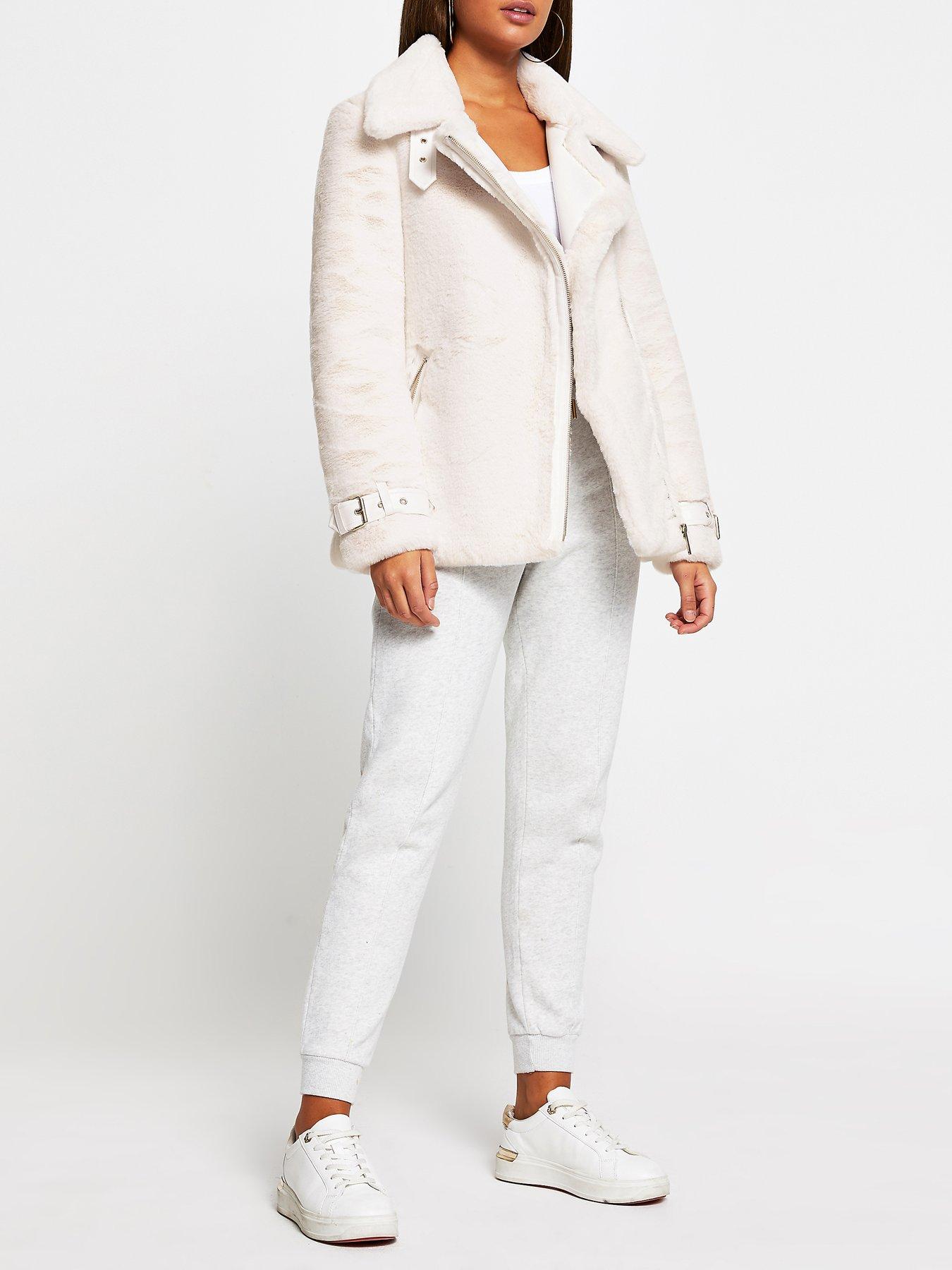 River Island Faux Fur Aviator Jacket - Cream | very.co.uk