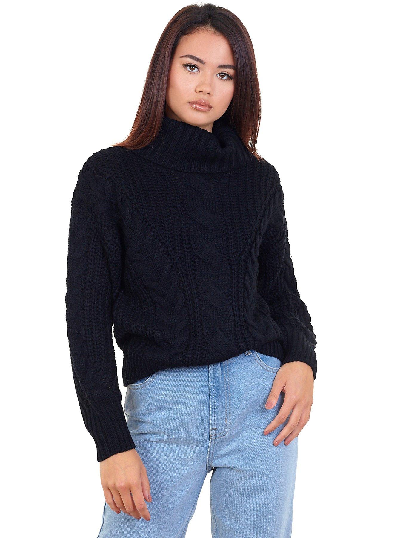 black cable knit roll neck