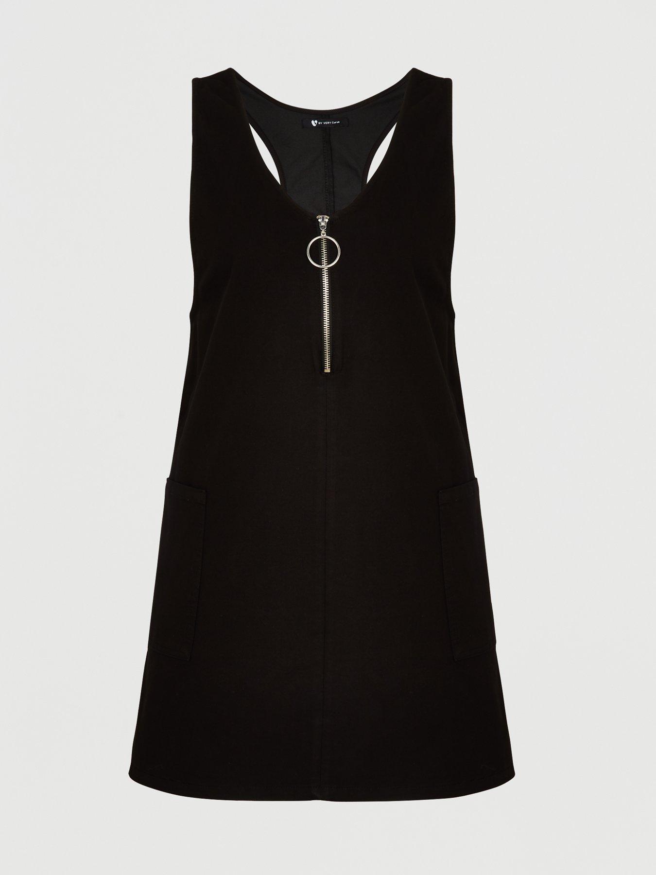 black fitted pinafore dress