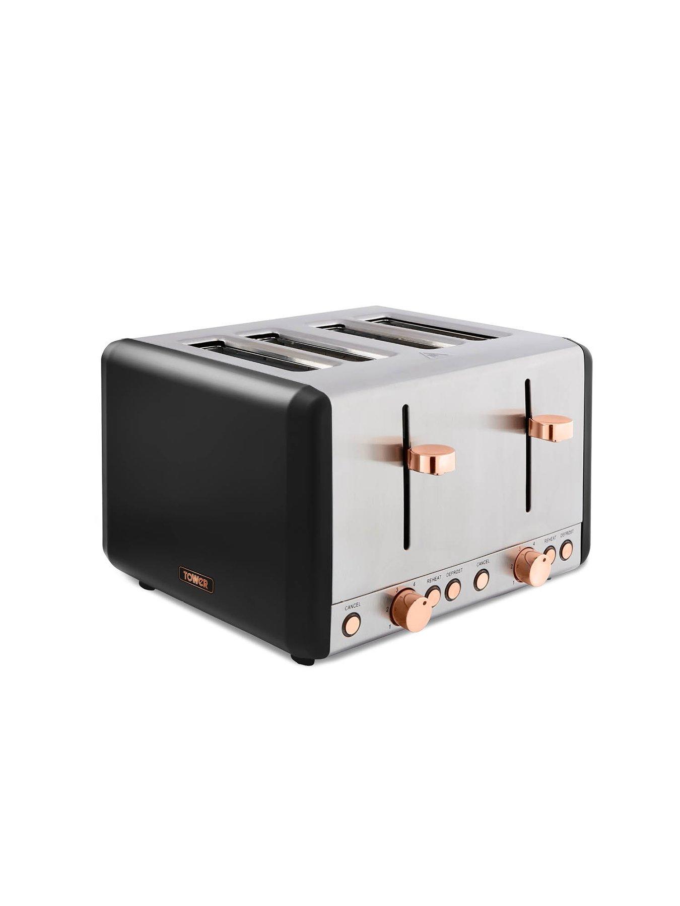 Tower Cavaletto 4-Slice Toaster - Black  &  Rose Gold
