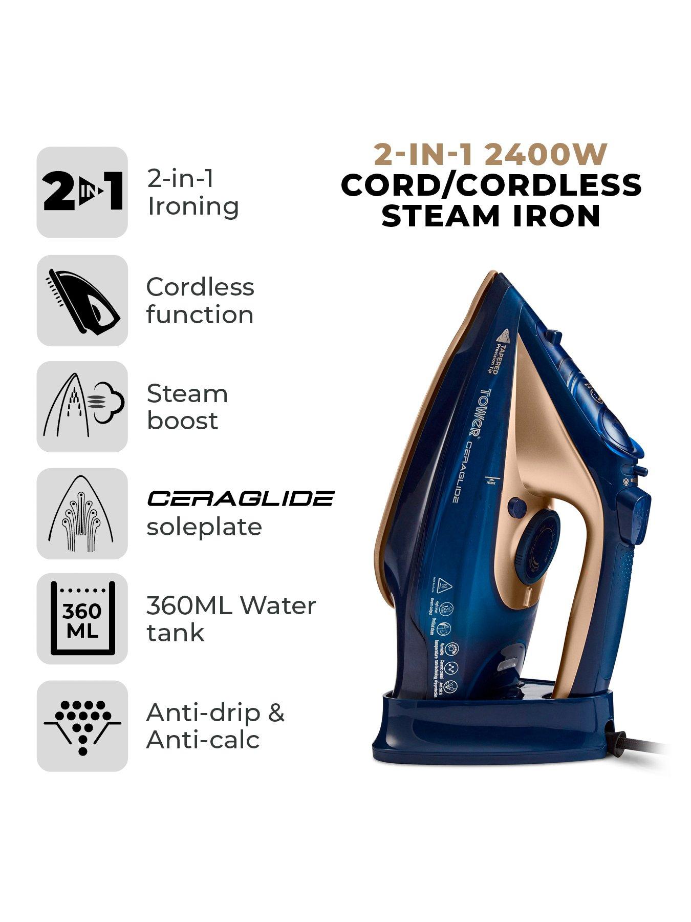 Image 2 of 6 of Tower 2400W Cord Cordless Steam Iron - Blue/Gold