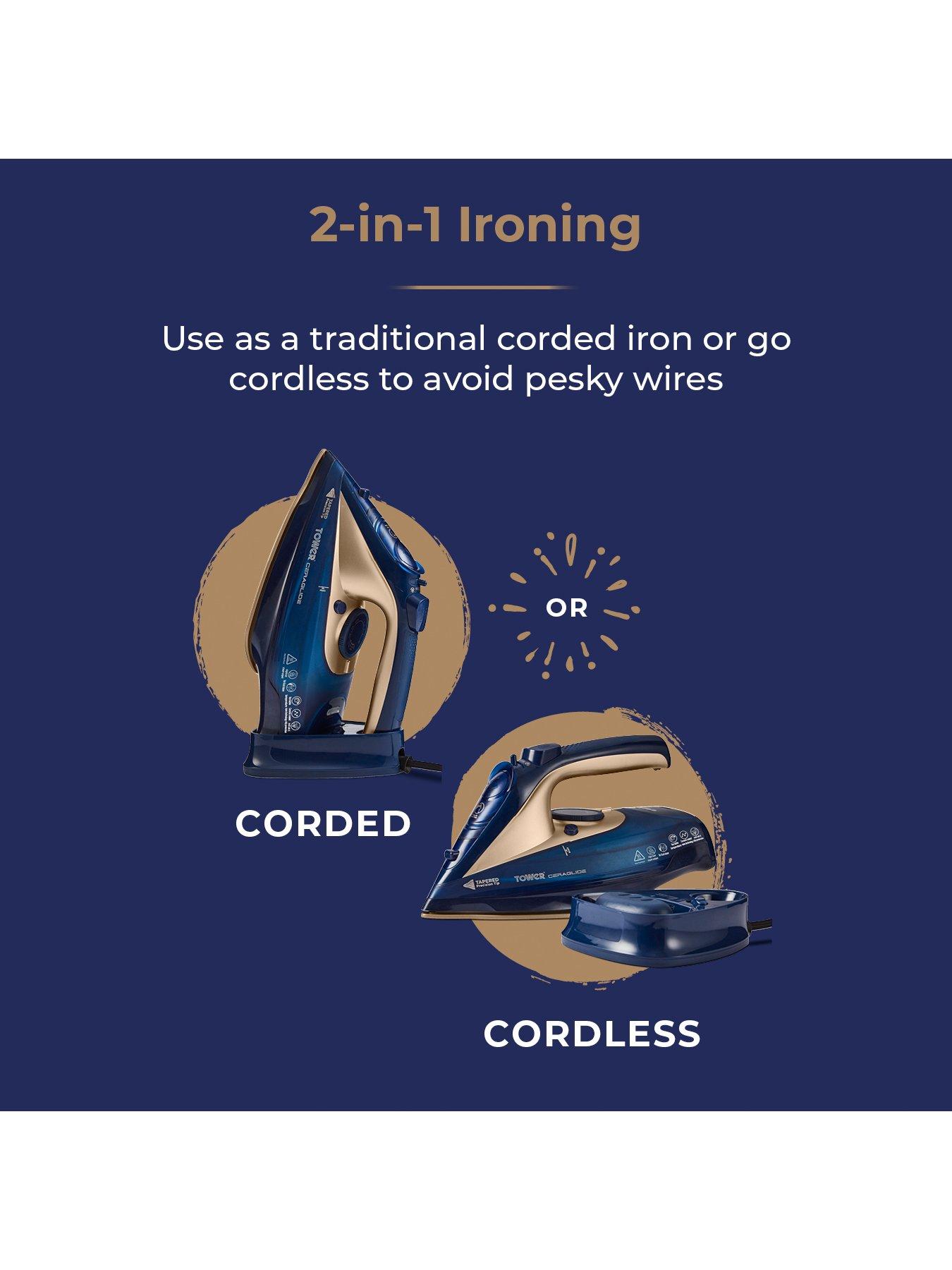 Image 3 of 6 of Tower 2400W Cord Cordless Steam Iron - Blue/Gold