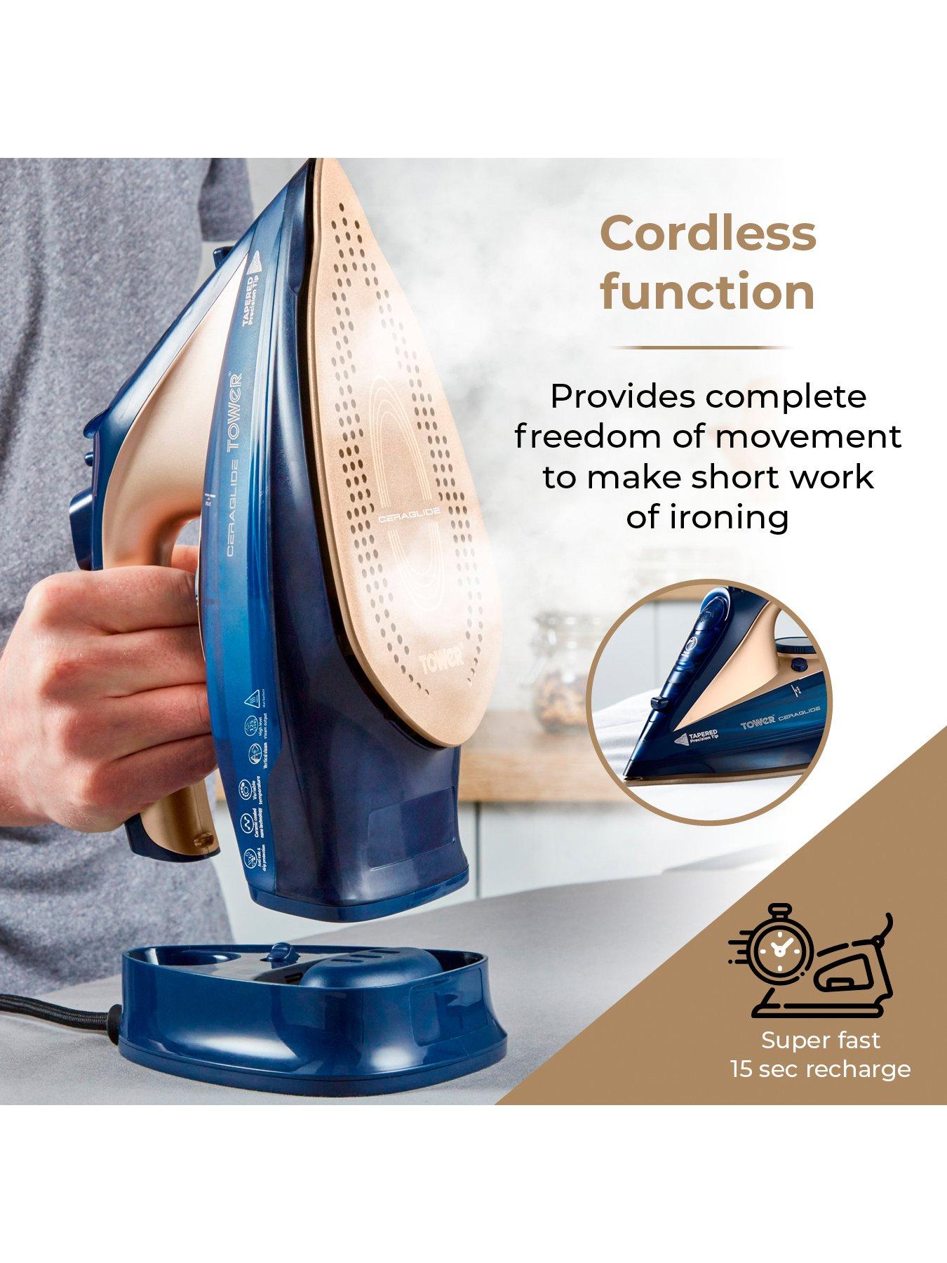 Image 4 of 6 of Tower 2400W Cord Cordless Steam Iron - Blue/Gold