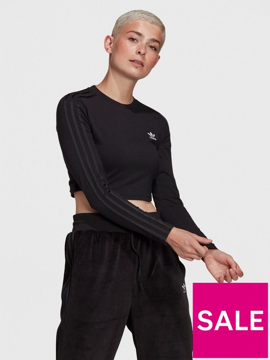 front image of adidas-originals-relaxed-risque-cropped-long-sleeve-tee-black