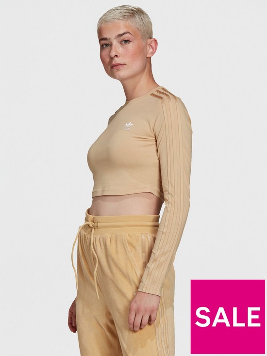 front image of adidas-originals-relaxed-risque-cropped-long-sleeve-tee-beige