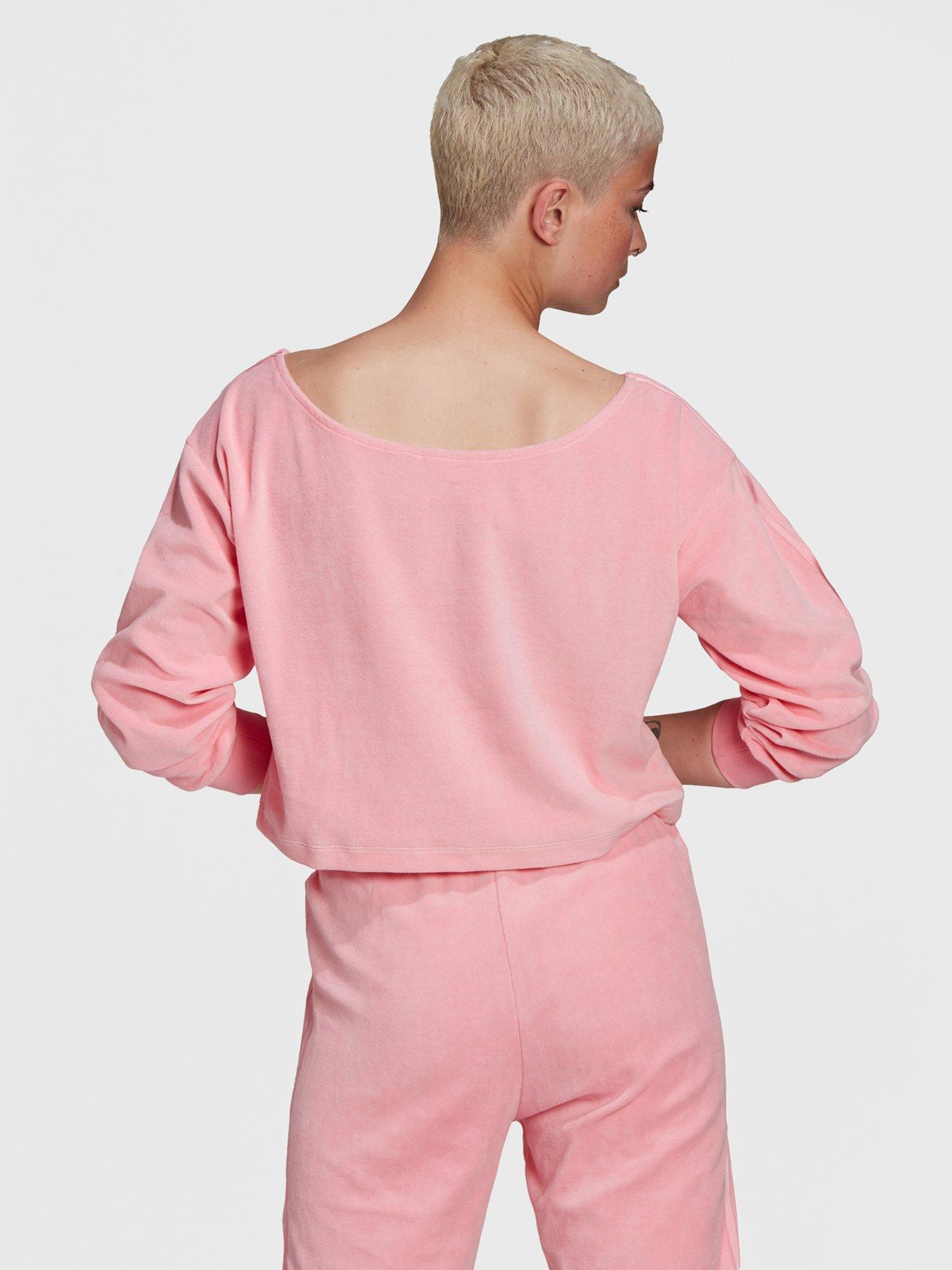 Hoodies & Sweatshirts Relaxed Risque Velour Off Shoulder Sweater - Light Pink