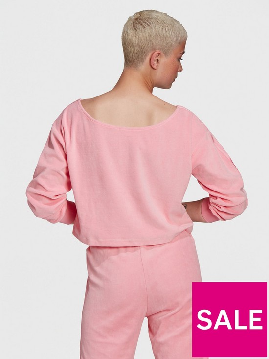 stillFront image of adidas-originals-relaxed-risque-velour-off-shoulder-sweater-light-pink