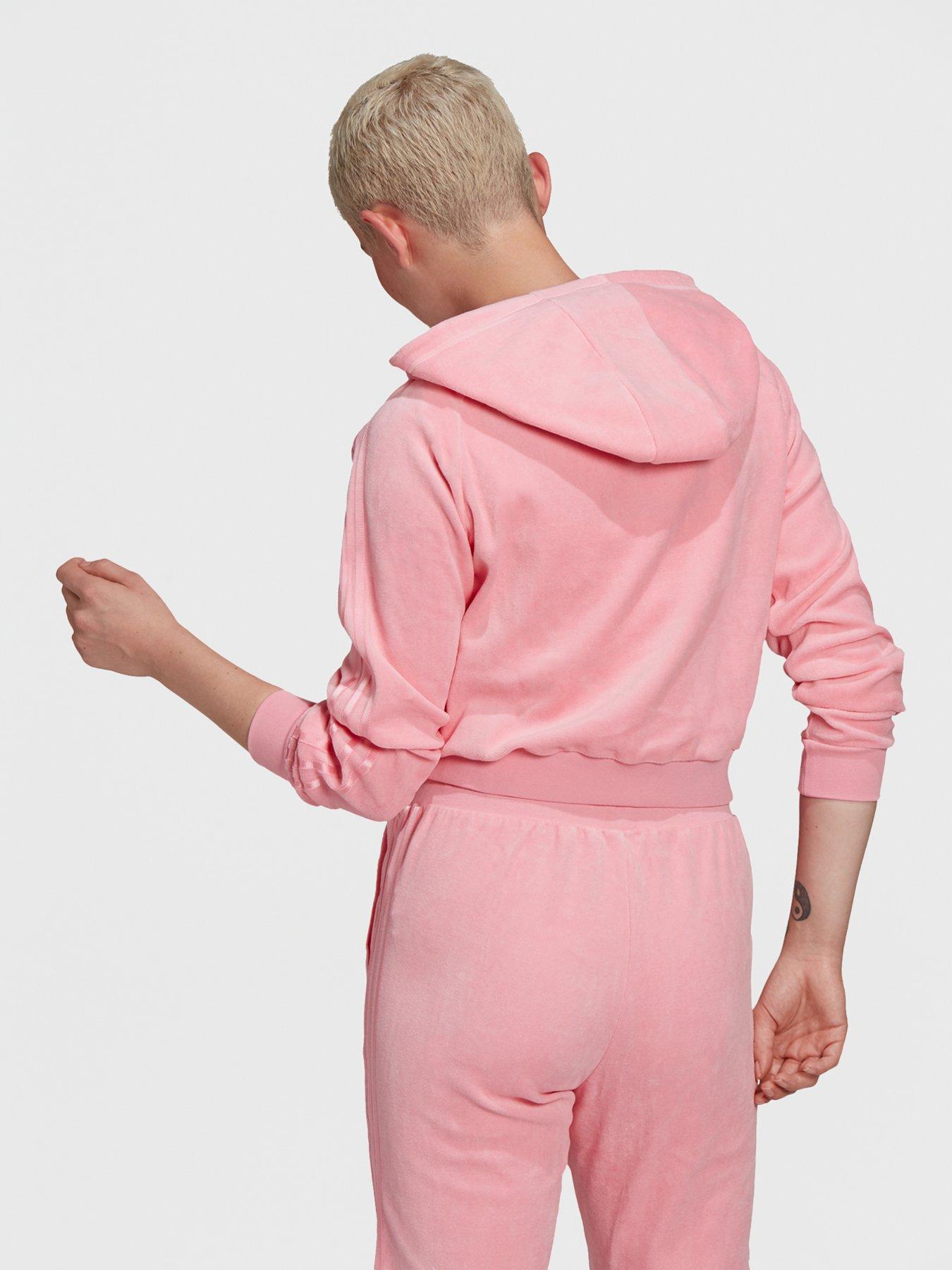 Adidas Originals Relaxed Risque Velour Full Zip Hoodie Light Pink Uk 8027