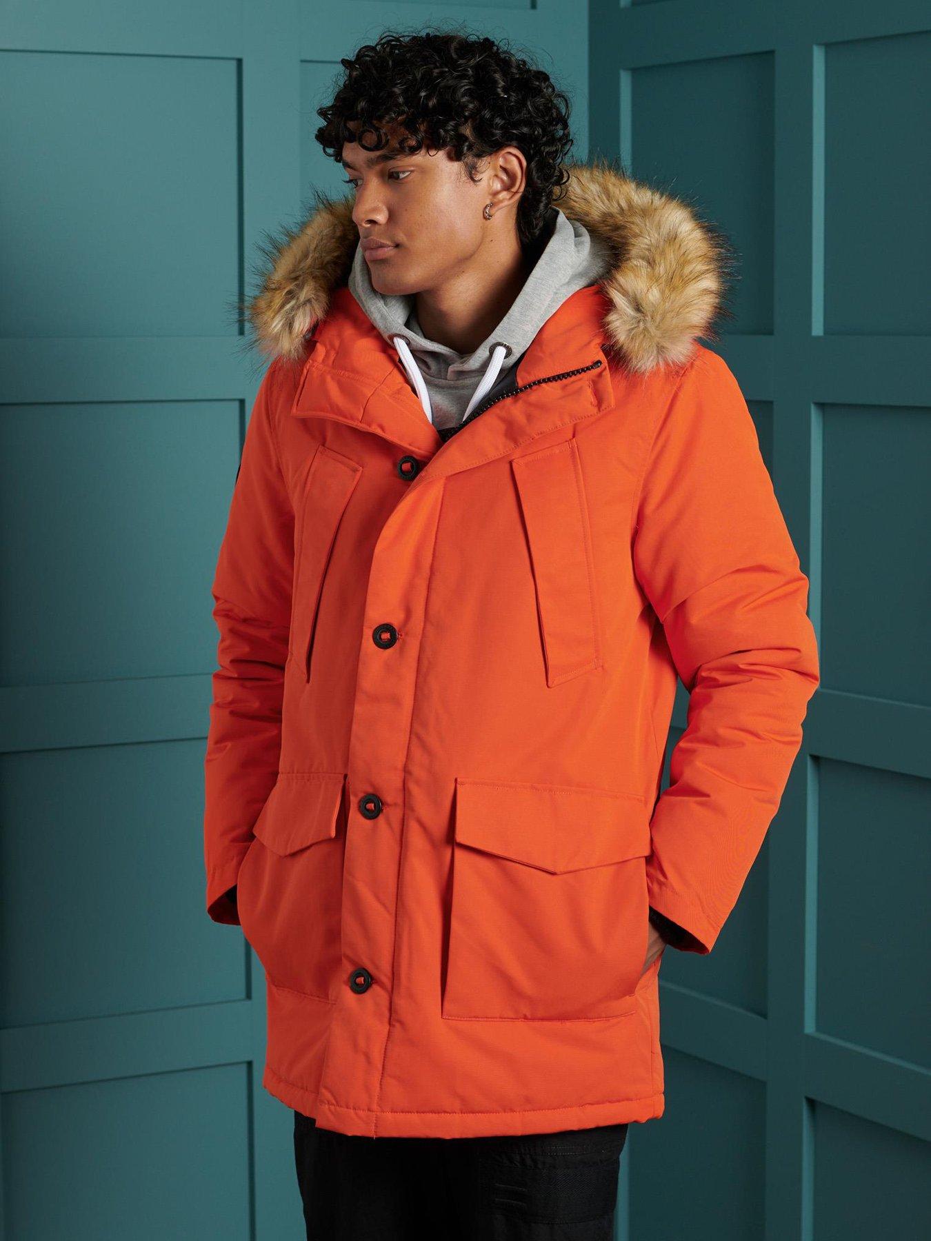 mens orange parka with fur hood