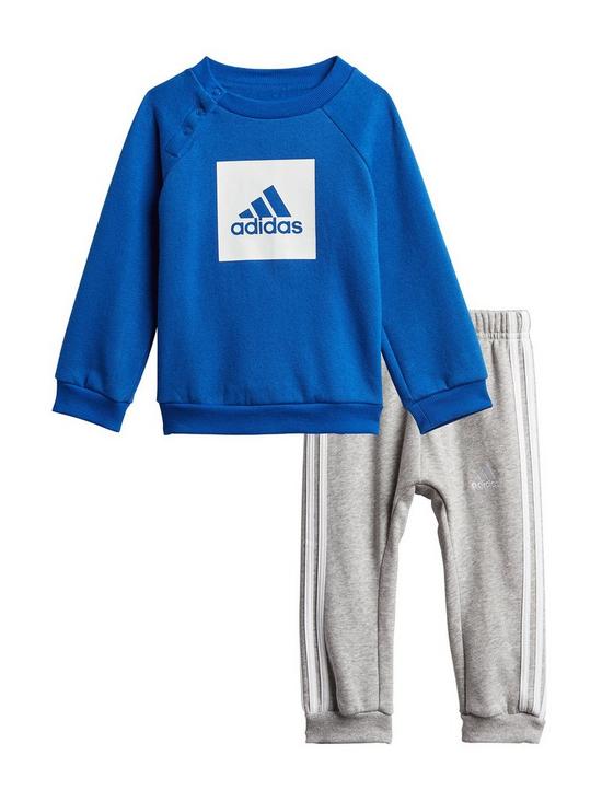front image of adidas-infant-3-stripe-logo-jogger-set-blue