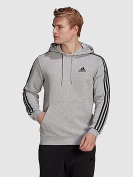 adidas sportswear essentials fleece 3-stripes hoodie - medium grey heather