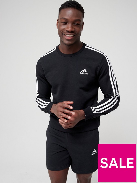 front image of adidas-3-stripe-fleece-sweat-top-blackwhite